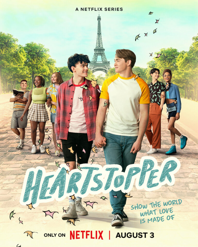 Heartstopper season 2 poster. EIffel tower, nick nelson, charlie spring, gay couple